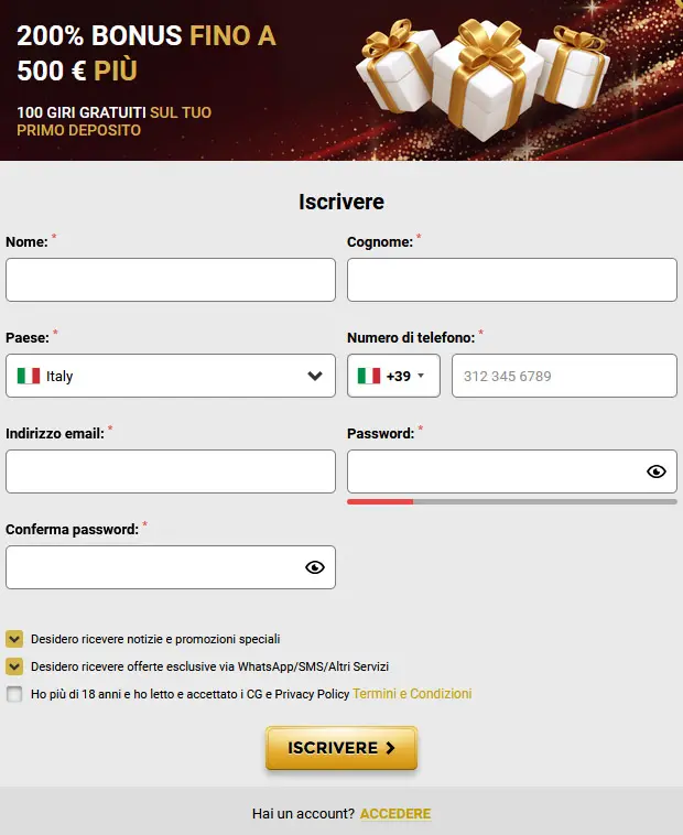 Registrazione UNIQUE CASINO